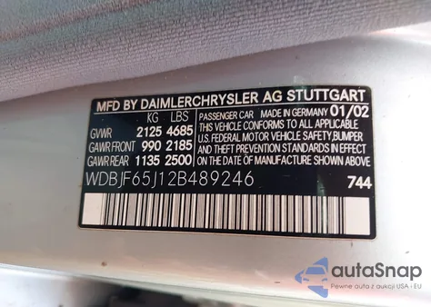 2002 Mercedes-Benz E 320 Special Edition from USA, damaged, VIN WDBJF65J12B489246